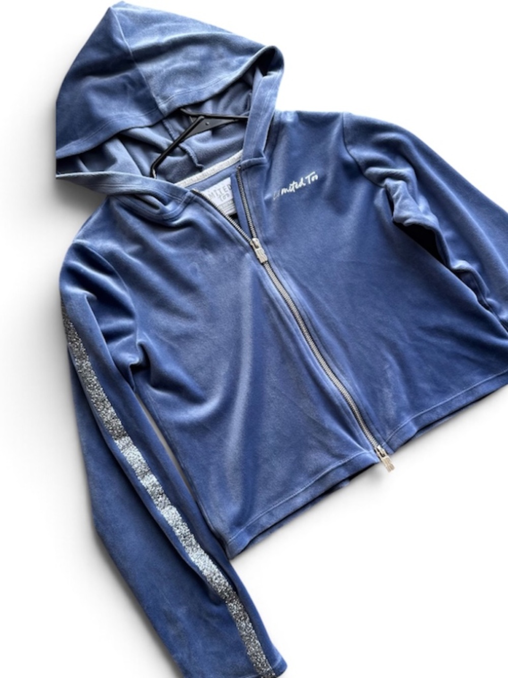 Limited Too Blue Velour Zip Up Hoodie Size L Y2K
